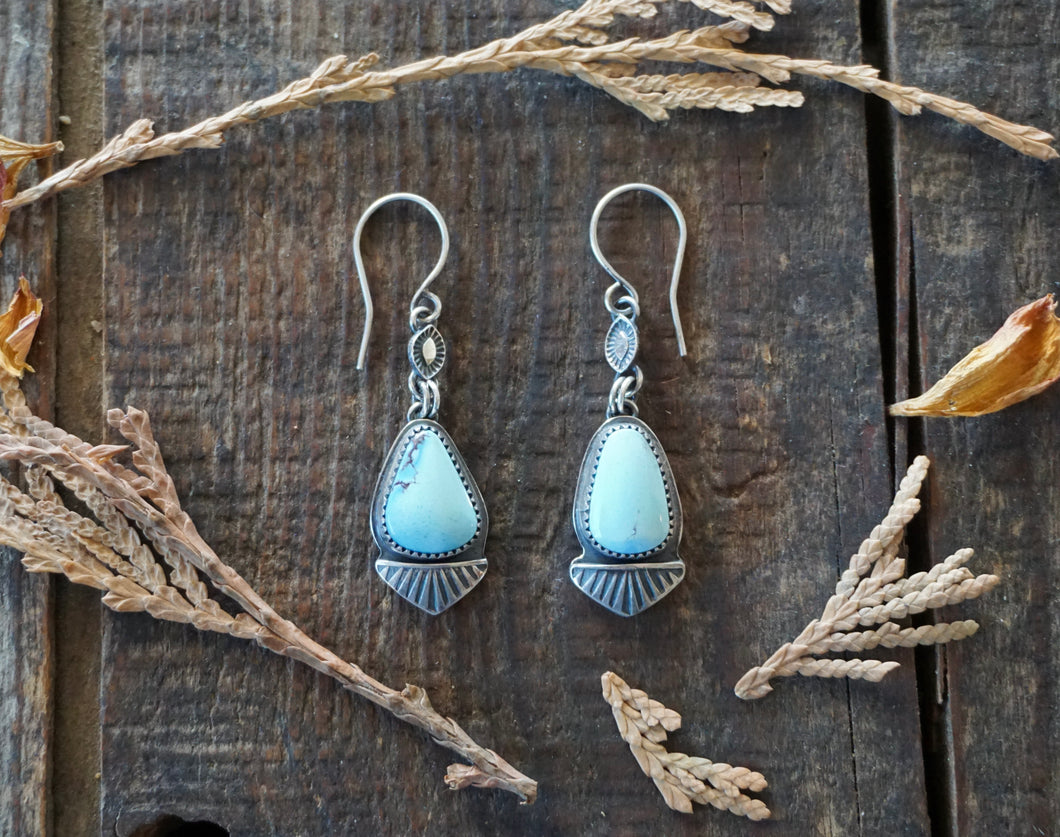 Golden Hills Turquoise Ray Drop Earrings in Handcrafted and Stamped Sterling Silver