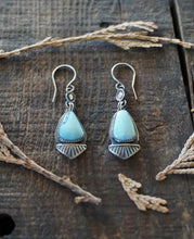 Load image into Gallery viewer, Golden Hills Turquoise Ray Drop Earrings in Handcrafted and Stamped Sterling Silver
