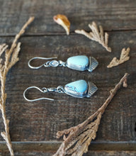 Load image into Gallery viewer, Golden Hills Turquoise Ray Drop Earrings in Handcrafted and Stamped Sterling Silver
