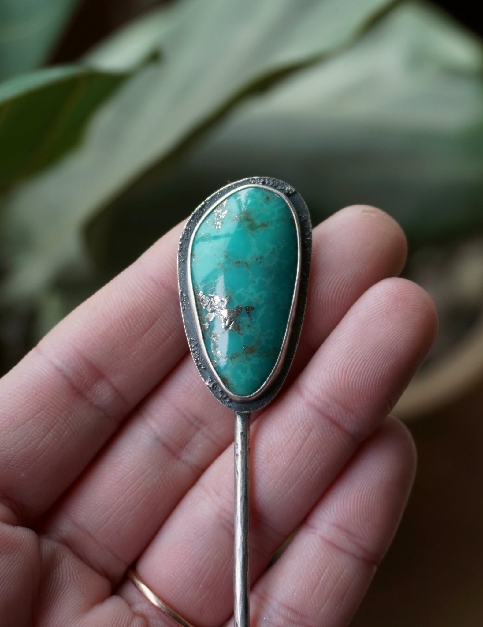 Large Campitos Turquoise Hair Gem Pin in Handcrafted Sterling