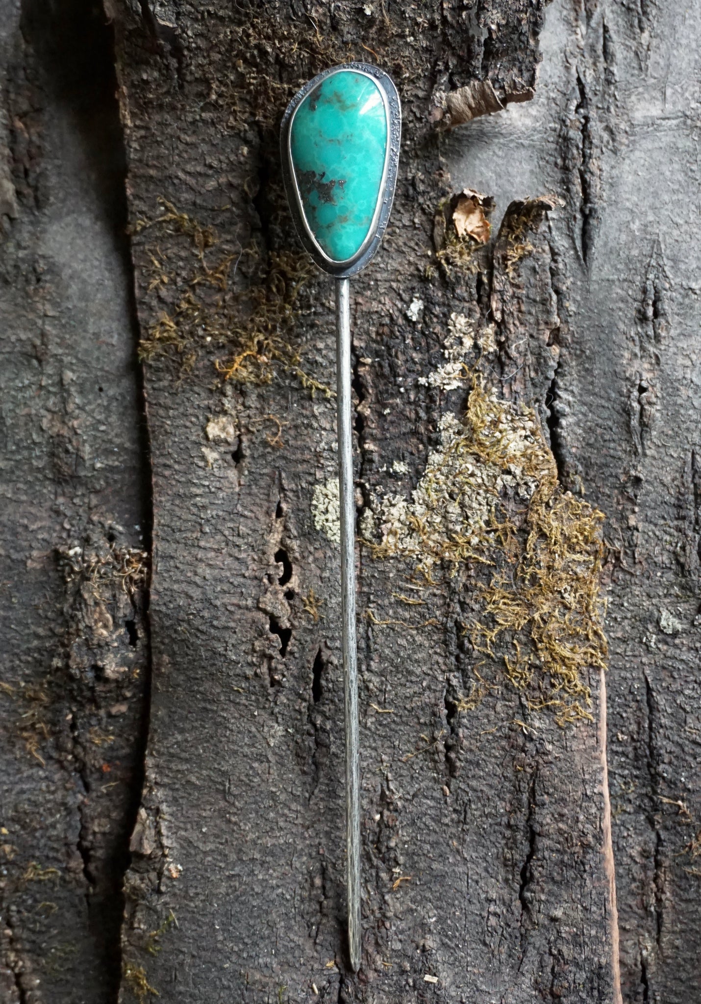 Large Campitos Turquoise Hair Gem Pin in Handcrafted Sterling