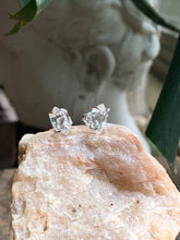 Load image into Gallery viewer, Herkimer Diamond Quartz Prong Set Earrings, Handcrafted Sterling Silver
