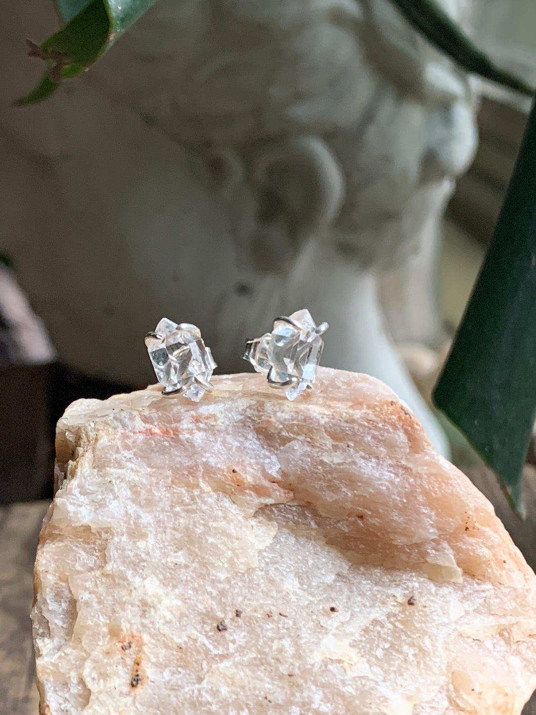 Herkimer Diamond Quartz Prong Set Earrings, Handcrafted Sterling Silver